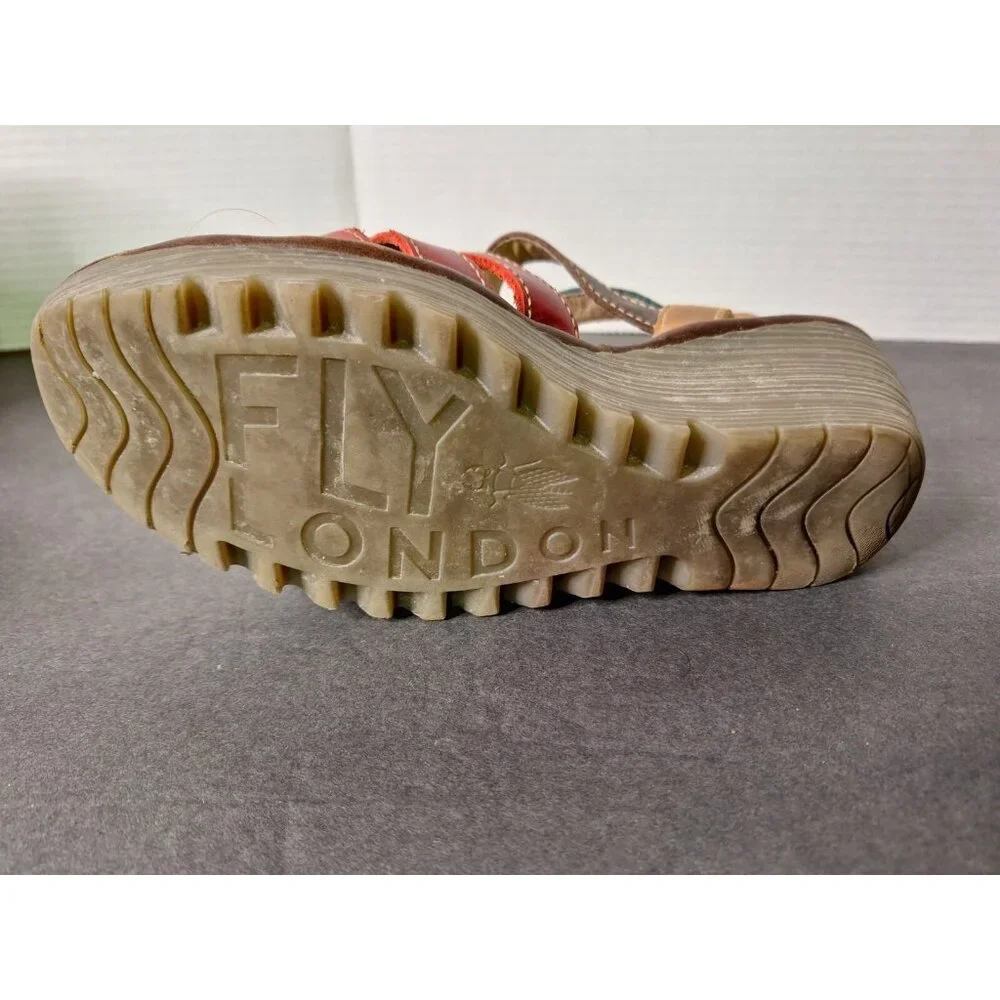 FLY LONDON YGOR RUG  - Red/Dk Brn/Petrol/Camel - Women 8  Sandles - Picture 9 of 10